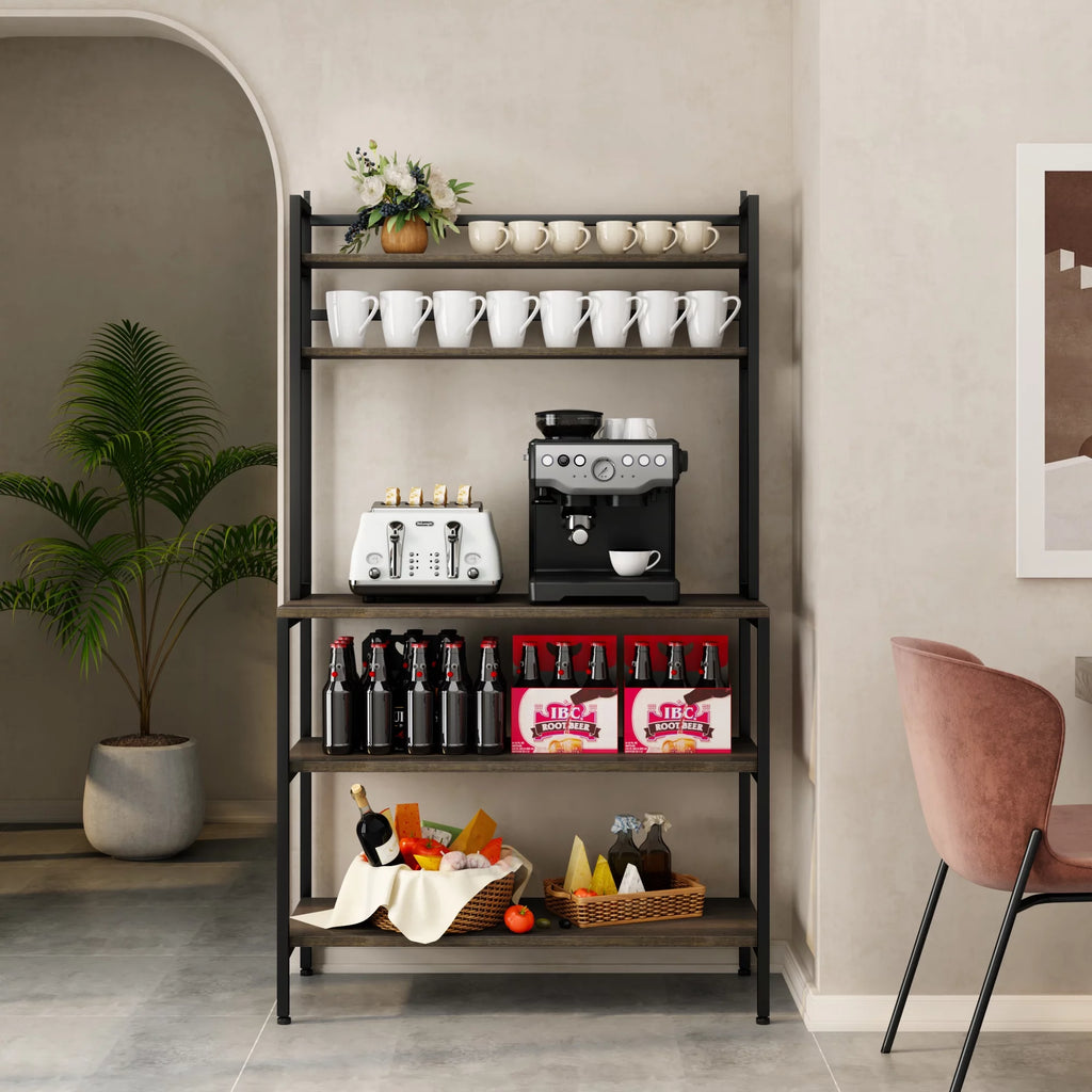 5 Tier Kitchen Microwave Oven Stand with Hutch T66981