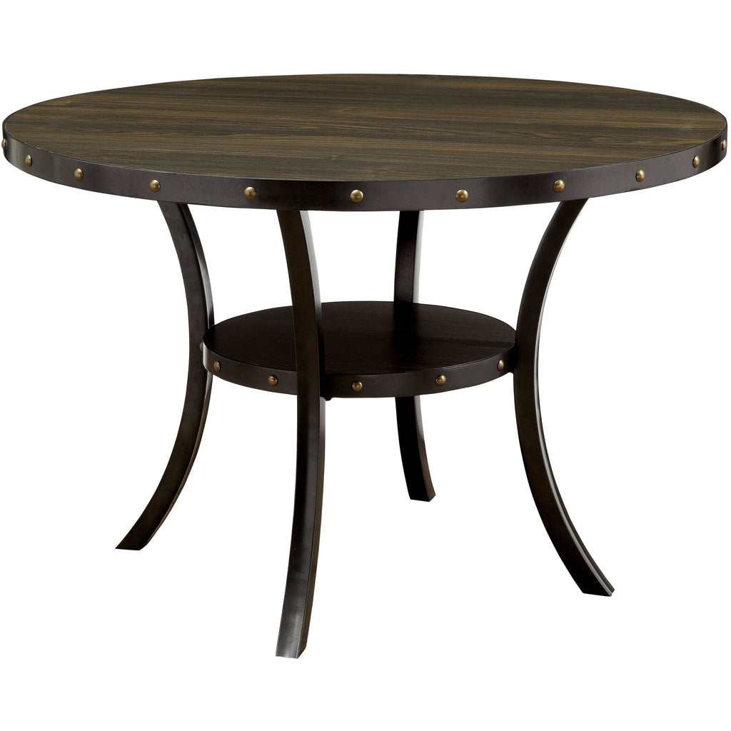 Walnut-Finished Wood/Veneer 48-Inch Round Industrial Dining Table R323