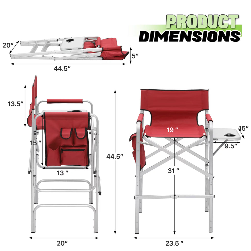Foldable Camping Director Chair with Side Table & Storage Pocket, Red M967629
