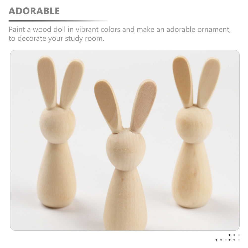 6Pcs Unpainted Natural Wooden Bunny Dolls S4439