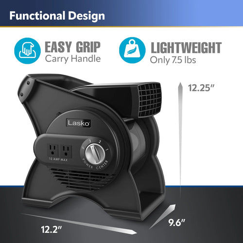 12 Pivoting High Velocity 3-Speed Blower Fan with Outlets, Black G275