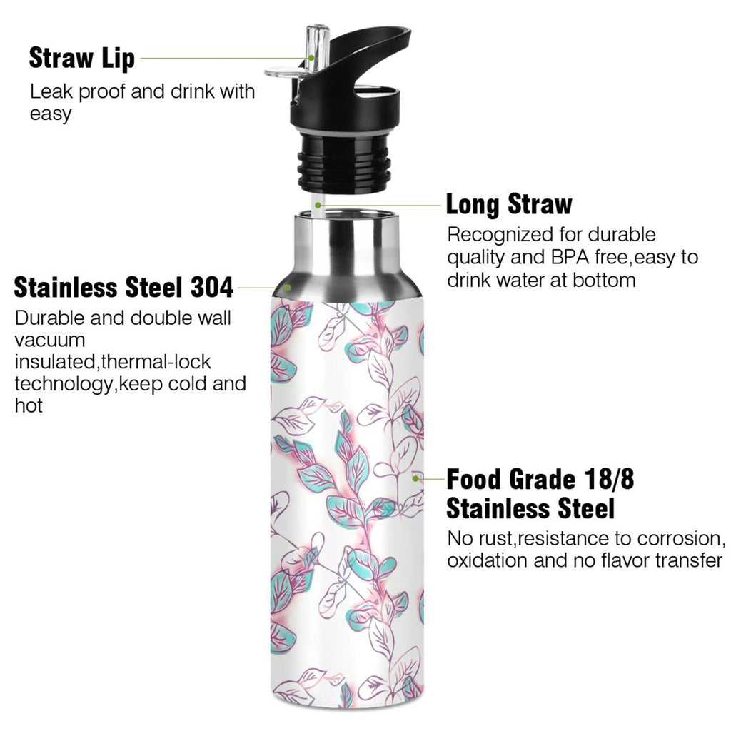 Stainless Steel Insulated Thermos Vacuum Flask Water Bottle with Straw Lid A4334
