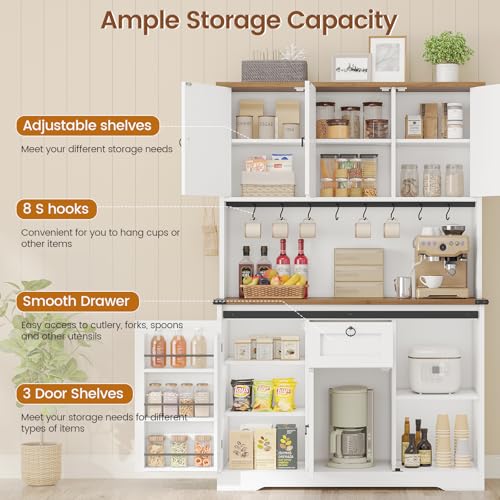 White Kitchen Pantry Cabinet with Drawer and Sliding Barn Doors D13456