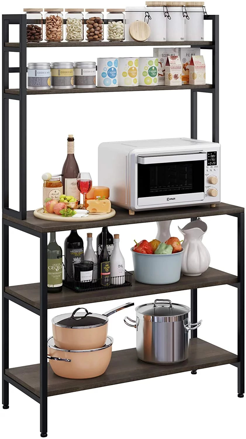 5 Tier Kitchen Microwave Oven Stand with Hutch T66981