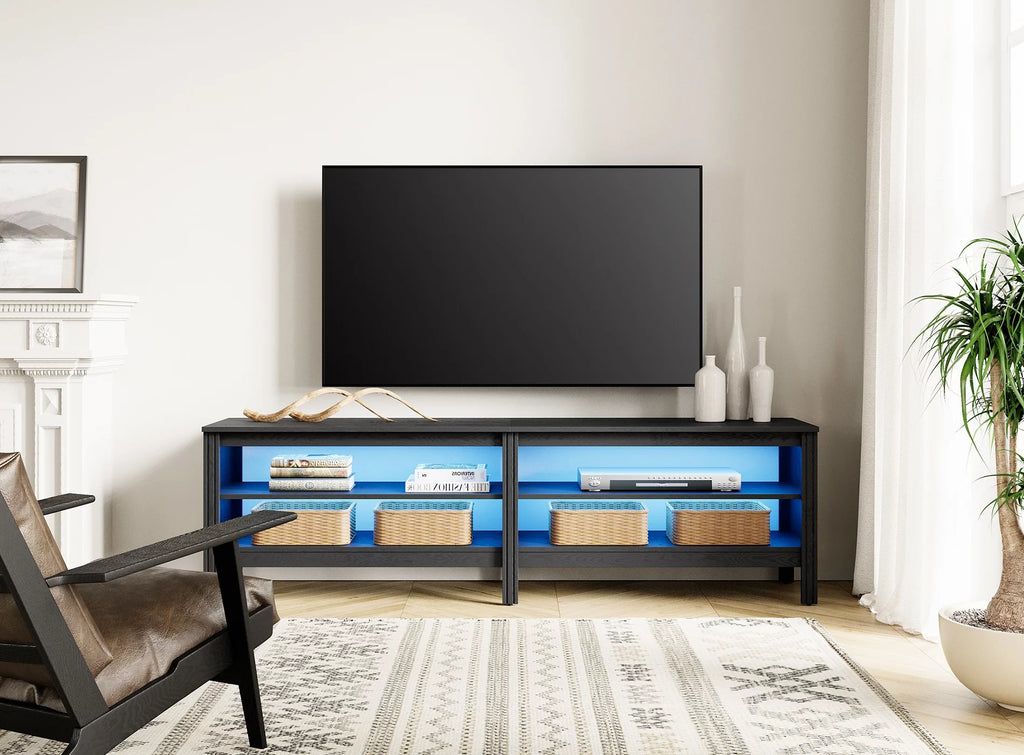 Black 70 inch Wood TV Stand with 4 Storages L425888