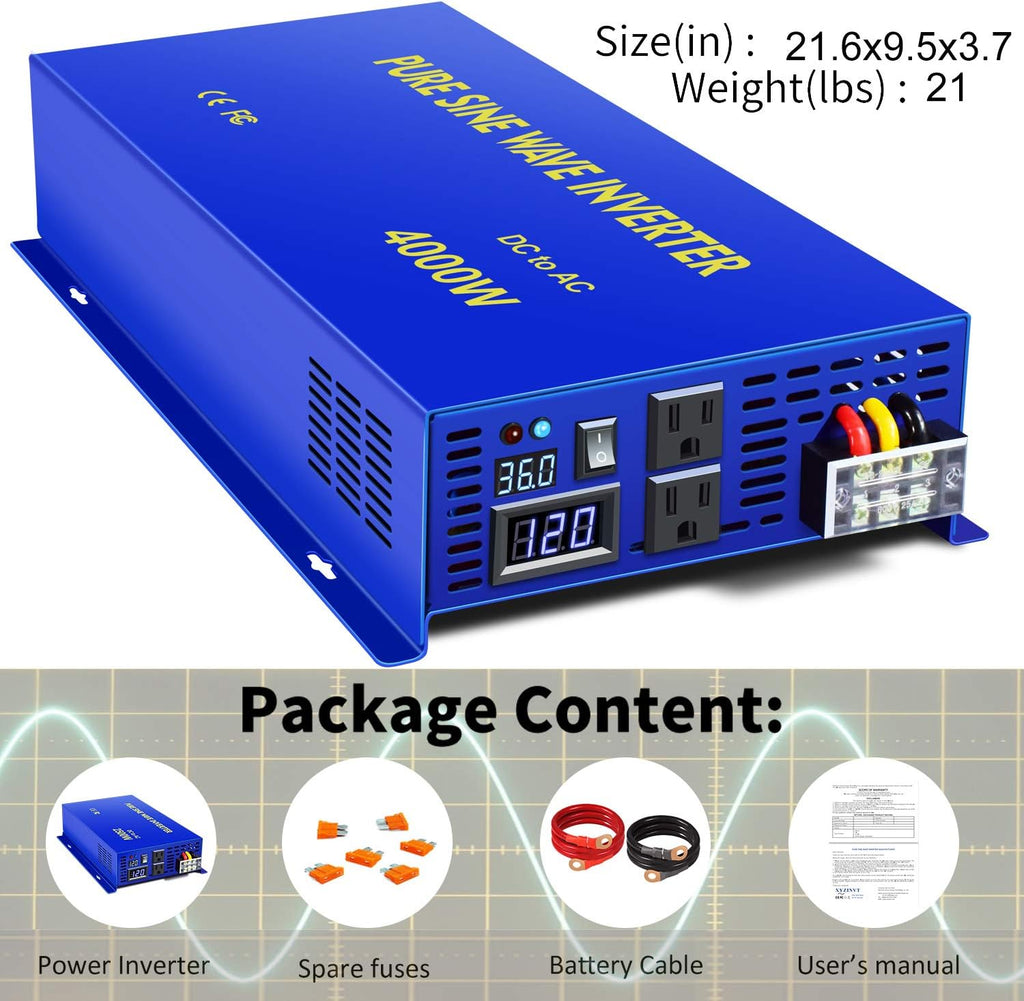 4000W Pure Sine Wave Power Converter with Wireless Remote Control T358426