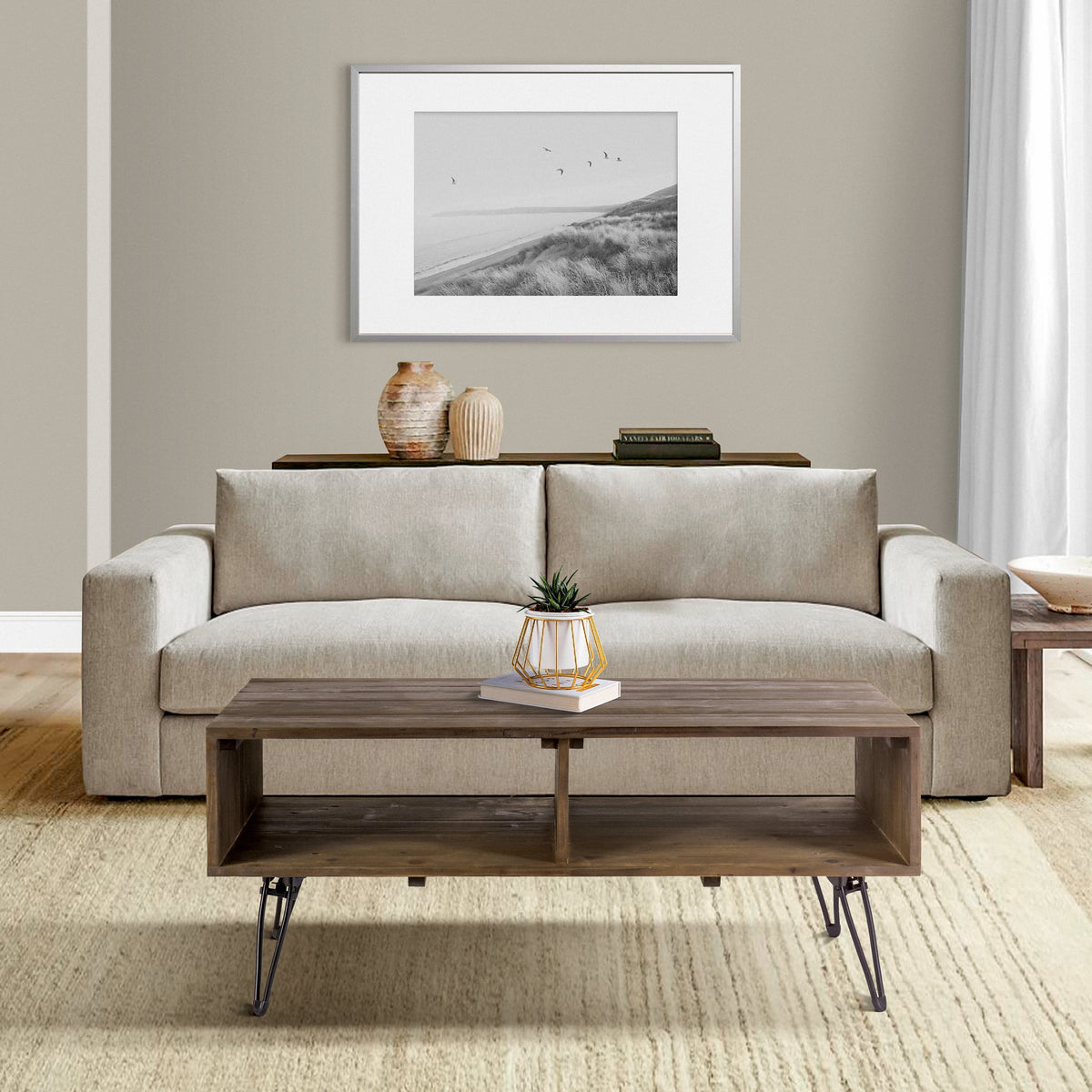 Rustic Farmhouse Coffee Table with Storage E5215
