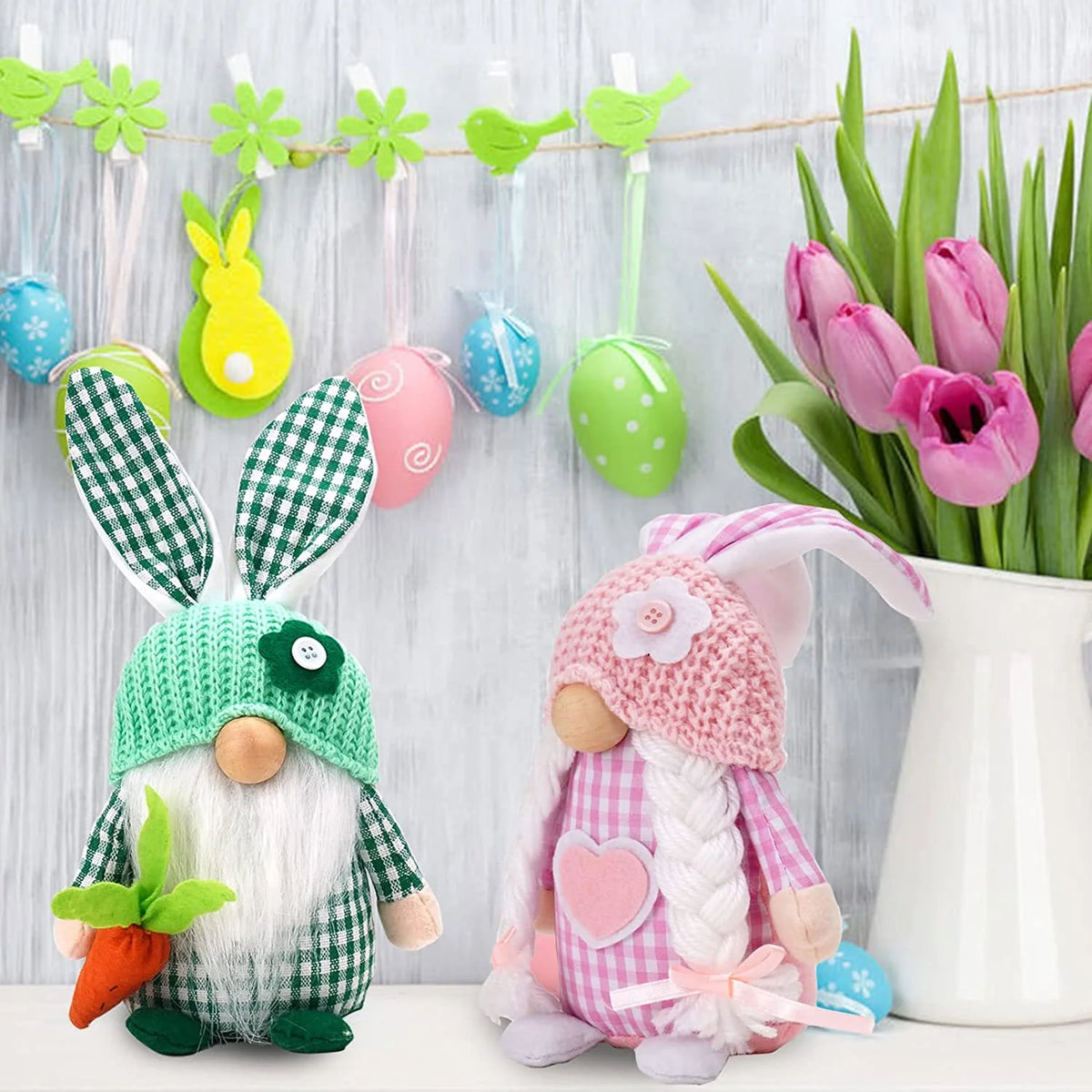 Easter Gnomes Decorations, 2 Pack Plush Gnome House Decor T3071