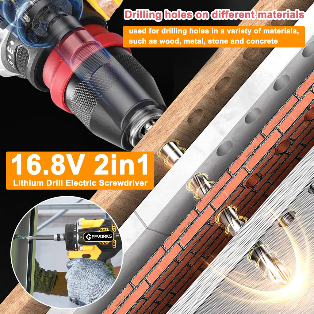 Electric Screwdriver 45Nm Torque 16.8V 2in1 Drill V707