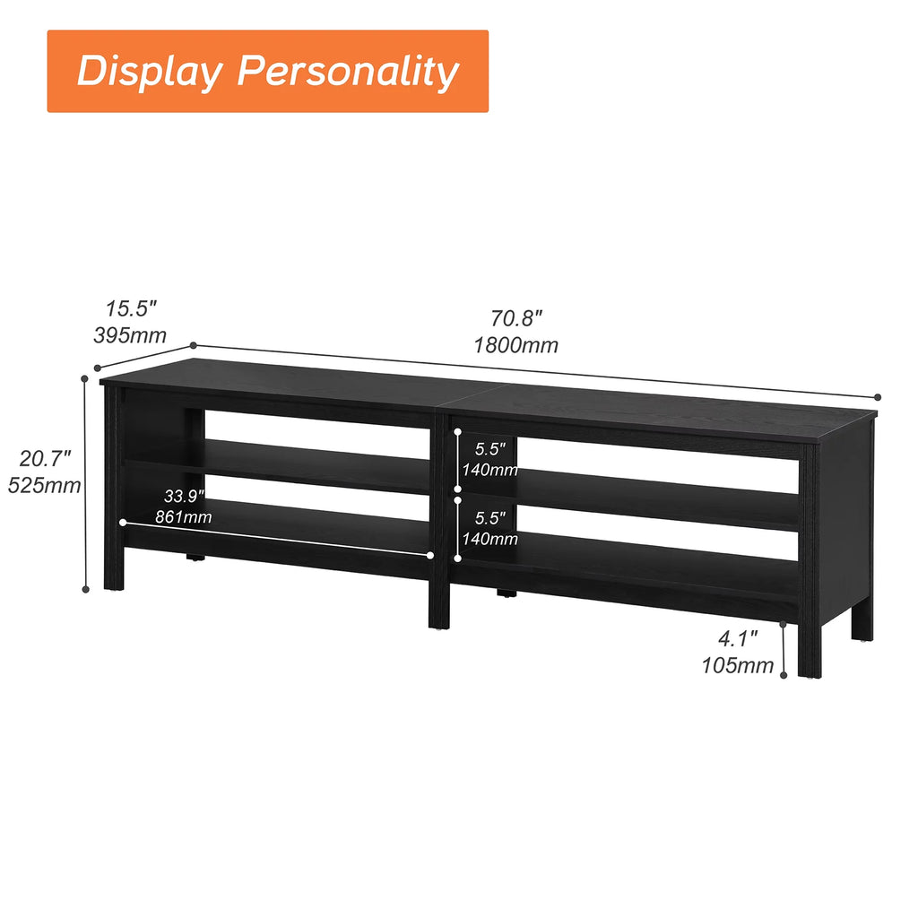Black 70 inch Wood TV Stand with 4 Storages L425888