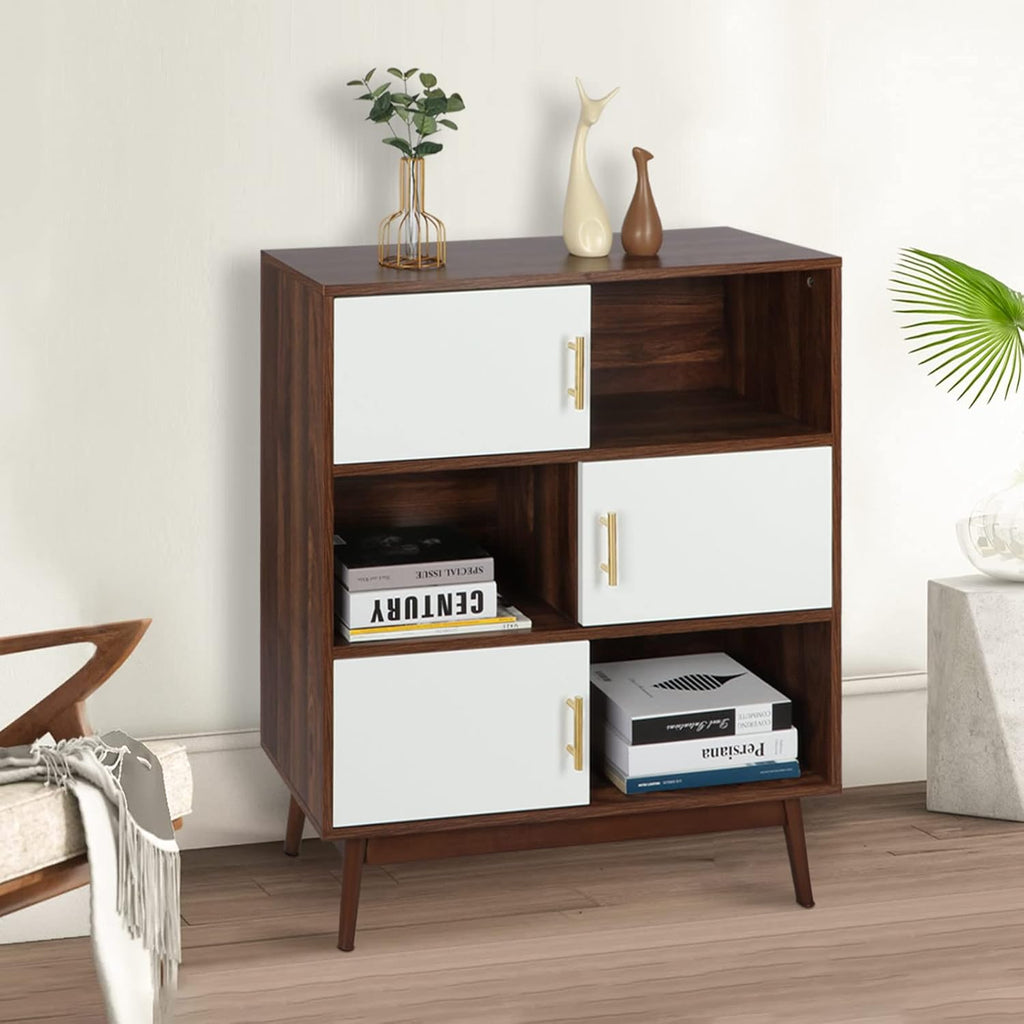 Walnut Storage Cabinet with Doors and Open Shelves N266164