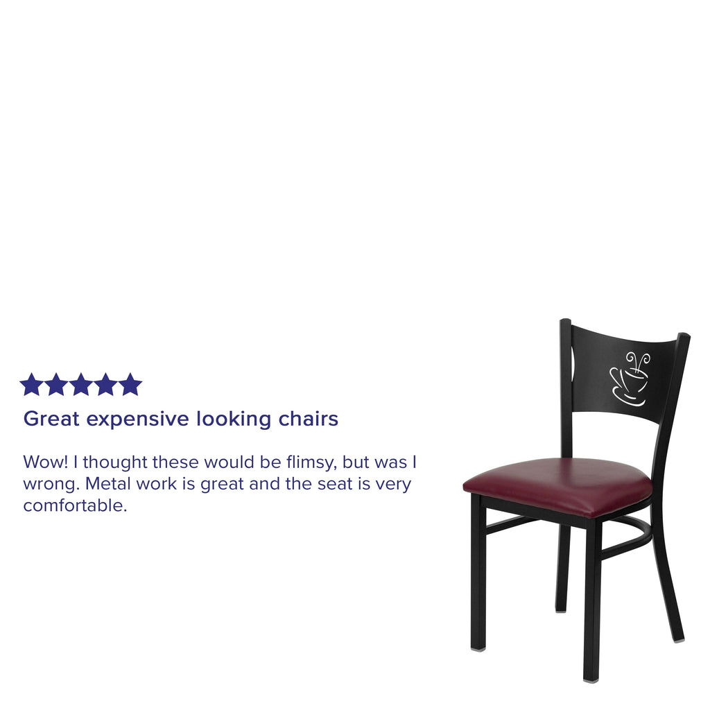 Burgundy Vinyl Seat Black Metal Frame Restaurant Chair V18370