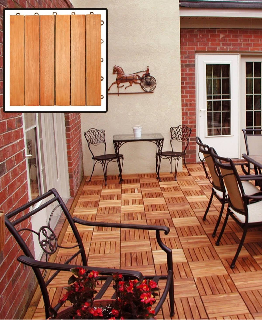 FSC Eucalyptus Interlocking Deck Tile 6 Slats Set of 10 H783
