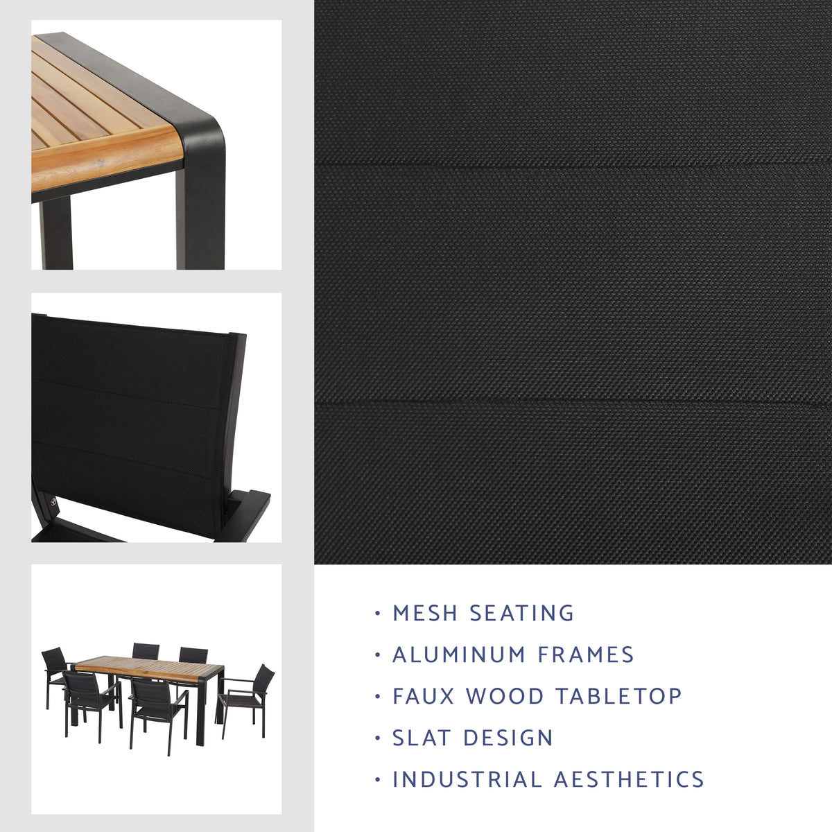 7 Piece Mesh and Acacia Wood Dining Set D58393