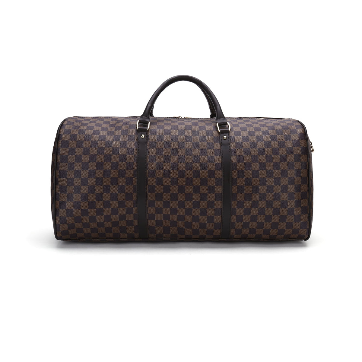 Brown Checkered Travel Duffel Bag Y696520