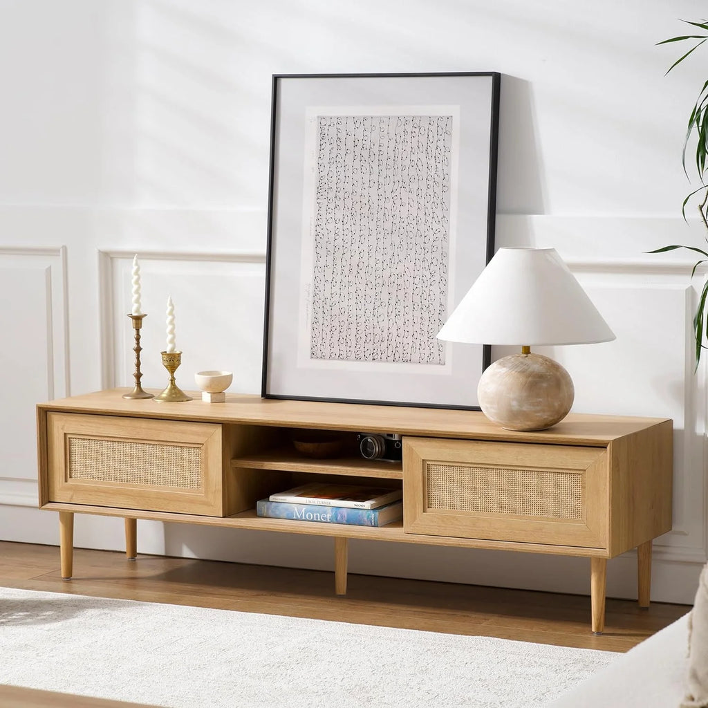 Rattan TV Stand for 55 Inch TV with 2 Cabinets D788489