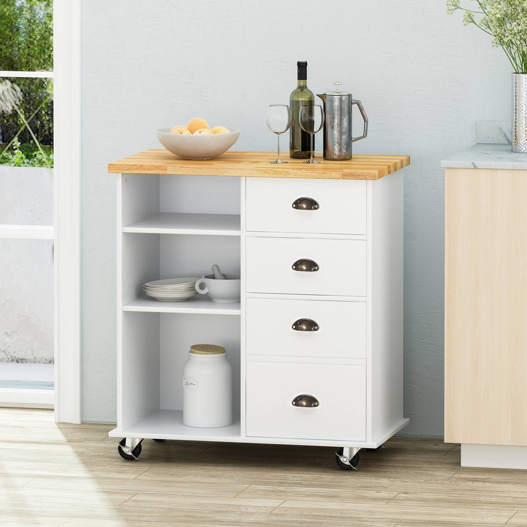 Natural + Black Kitchen Cart with Wheels V876