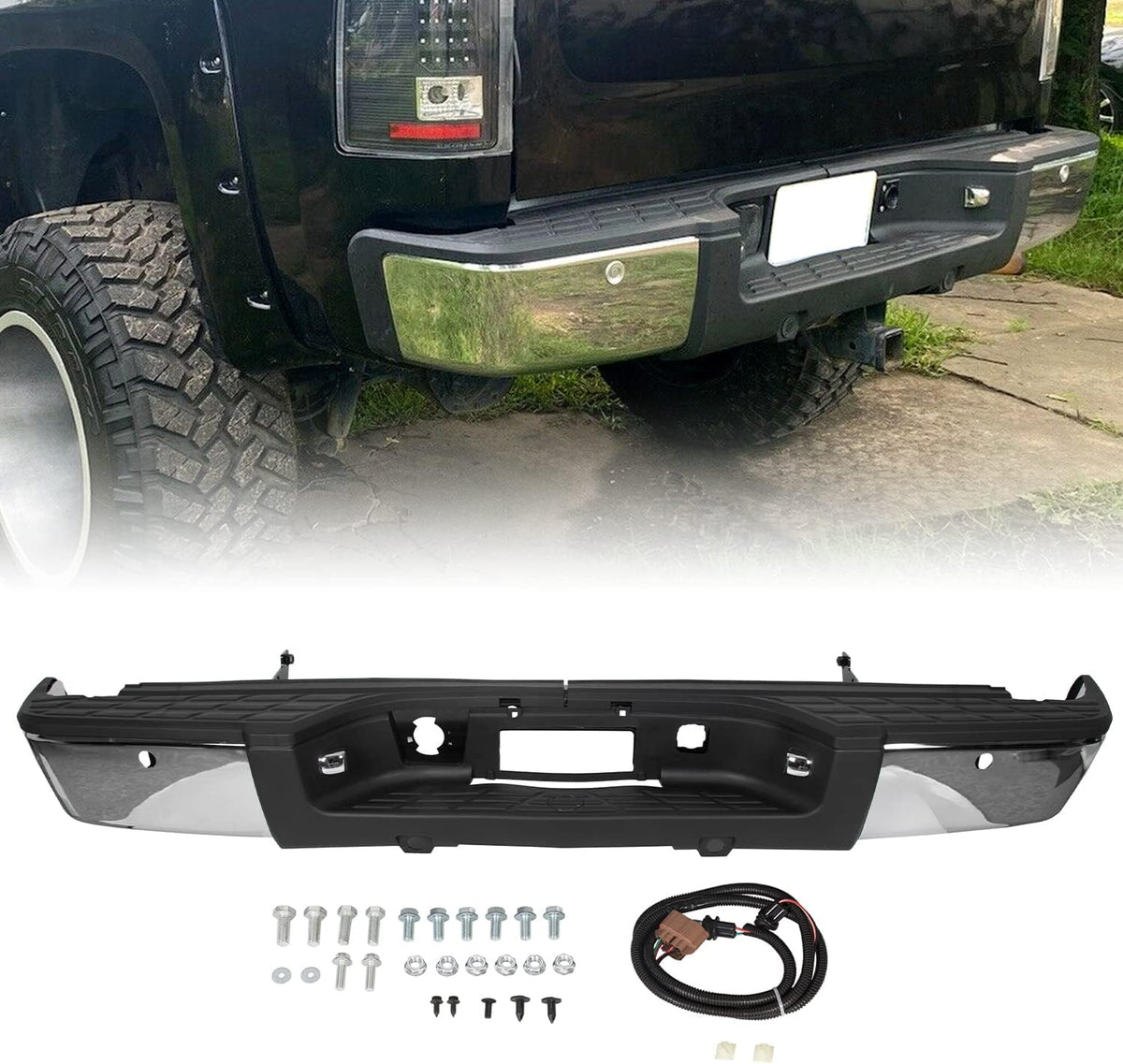 Rear Step Bumper Assembly with Steel Chrome S2103