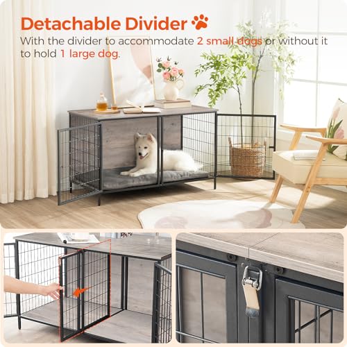 Rustic Brown Dog Crate Furniture with Removable Divider S983