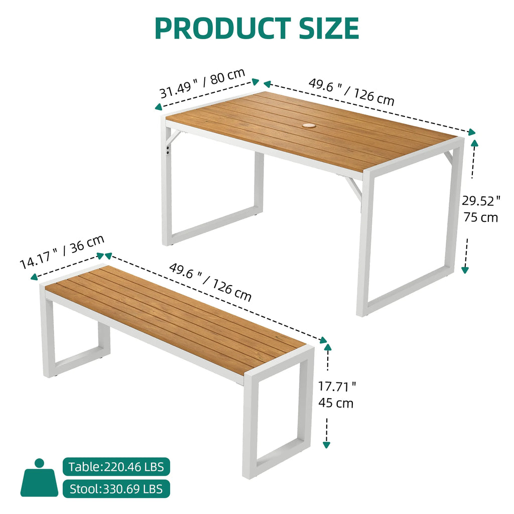 3 Pieces Patio Dining Table and Bench L629953