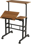 Ancient Oak Sit Stand Desk with Rolling Laptop Cart B113366