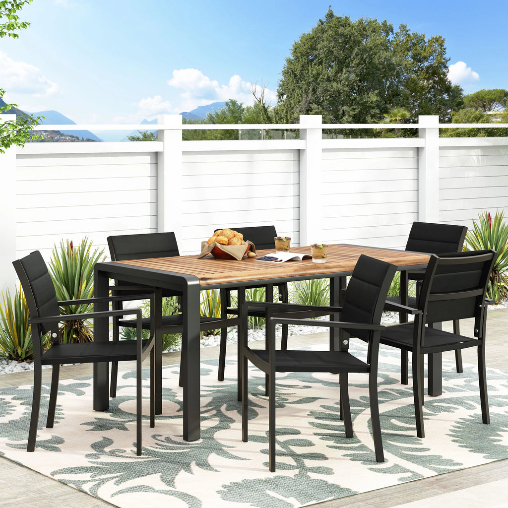 7 Piece Mesh and Acacia Wood Dining Set D58393