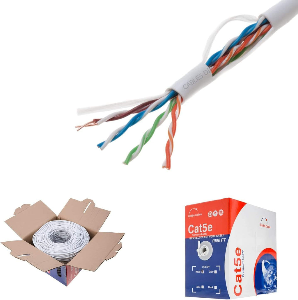 Plenum CAT5e 1000FT CMP Cable White Solid 24 AWG Bulk Box Q3586