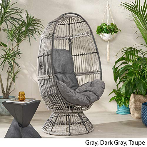 Light Brown Beige Wicker Swivel Egg Chair with Cushion H7944