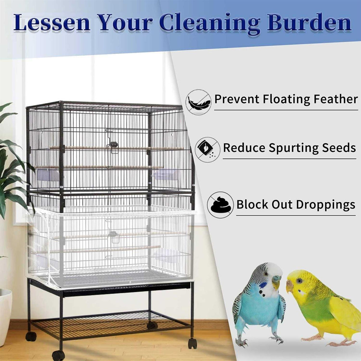 Large Adjustable Soft Nylon Mesh Bird Cage Cover O314861