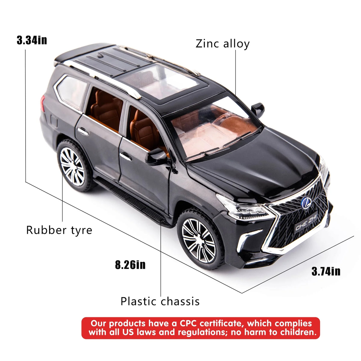 1/24 Lexus 570 Off-Road Luxury SUV Model Car, Zinc Alloy Pull Back Toy Car with Sound and Light I929249
