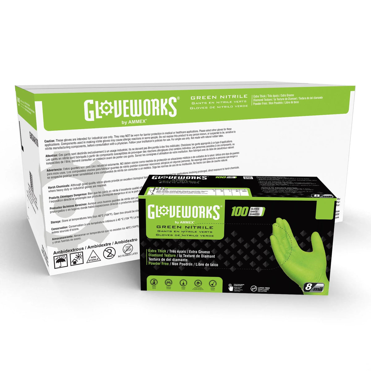 Green Nitrile Disposable Gloves 8 Mil, XX-Large 100/Box W989