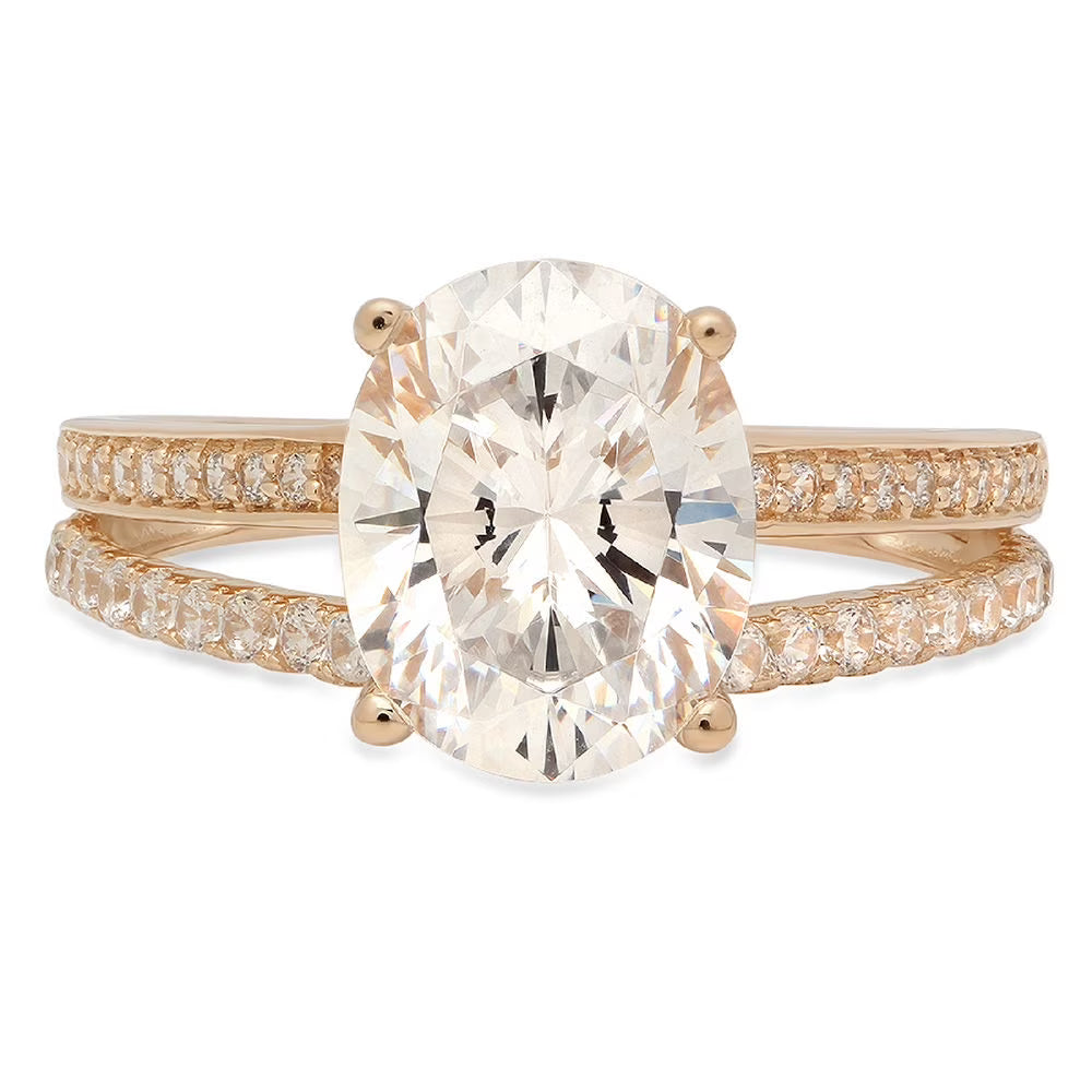 Oval Cut Genuine Cultured Diamond 18K Yellow Gold Engagement Ring size 8 G9277