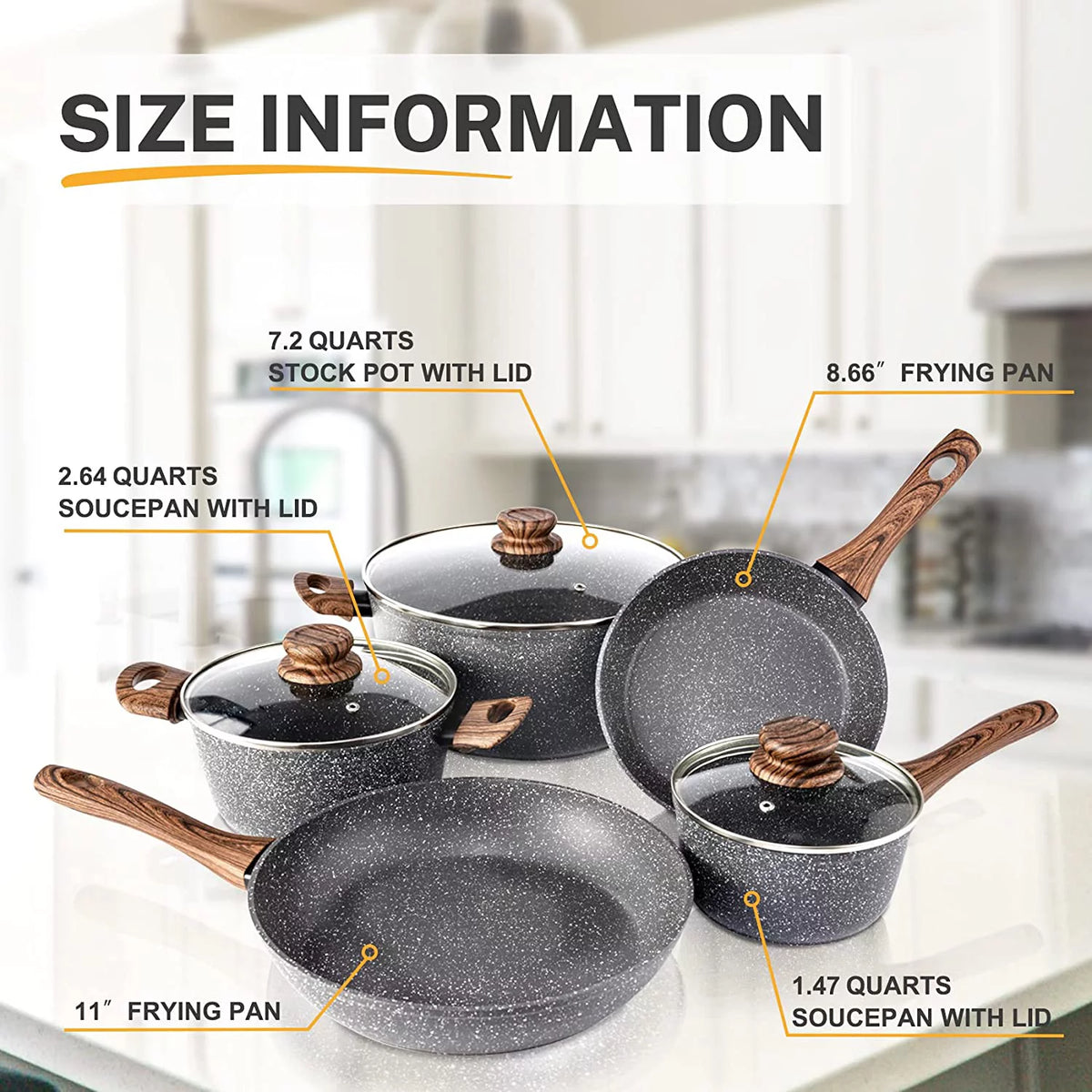 Non Stick Granite 8 Pieces Induction Cookware Set V1258