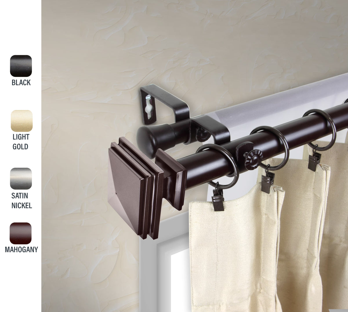 Mahogany Double Curtain Rod 66-120 inches Y175