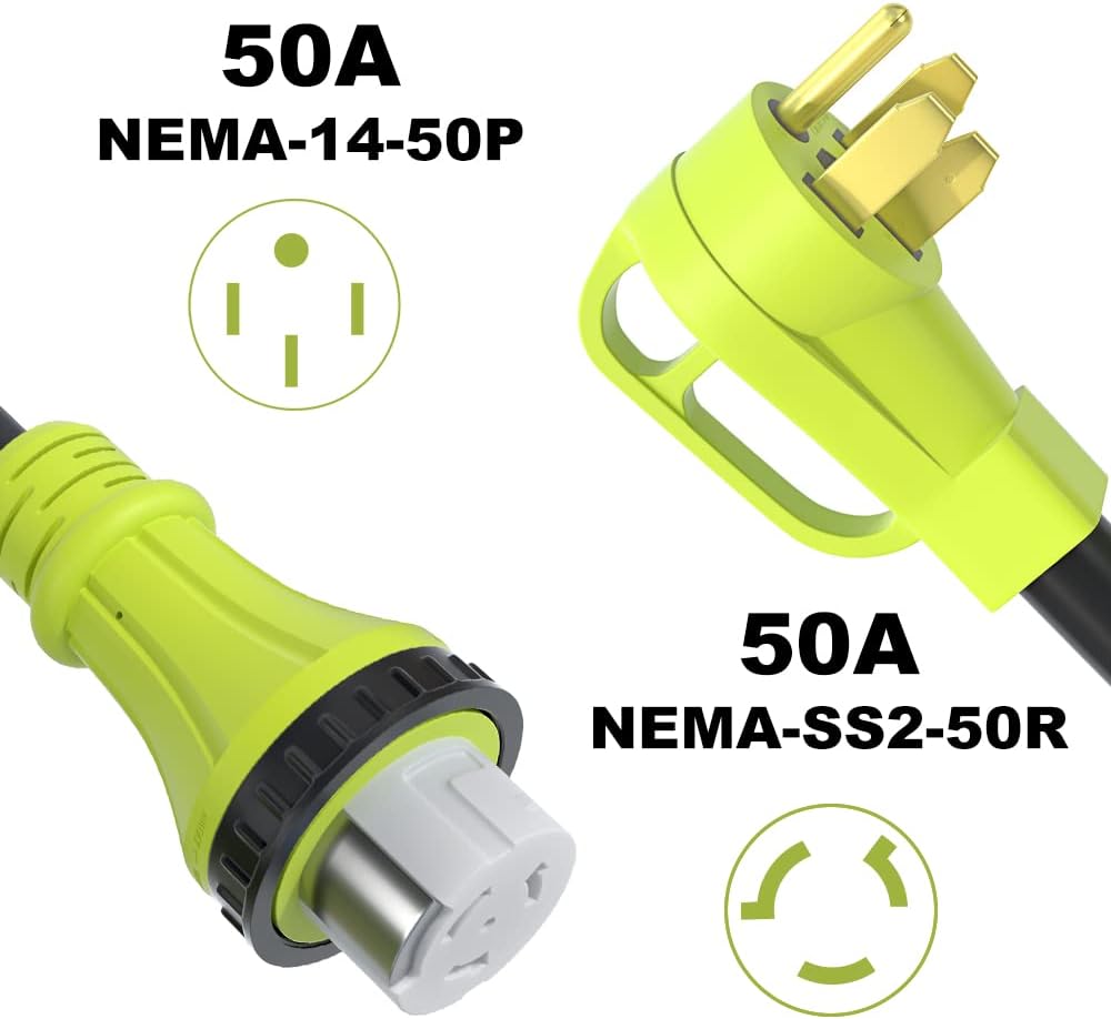50 Amp Generator Extension Cord, NEMA 14-50P to SS2-50R, STW 6/3 + 8/1, Twist Lock Plug, 25FT R8388