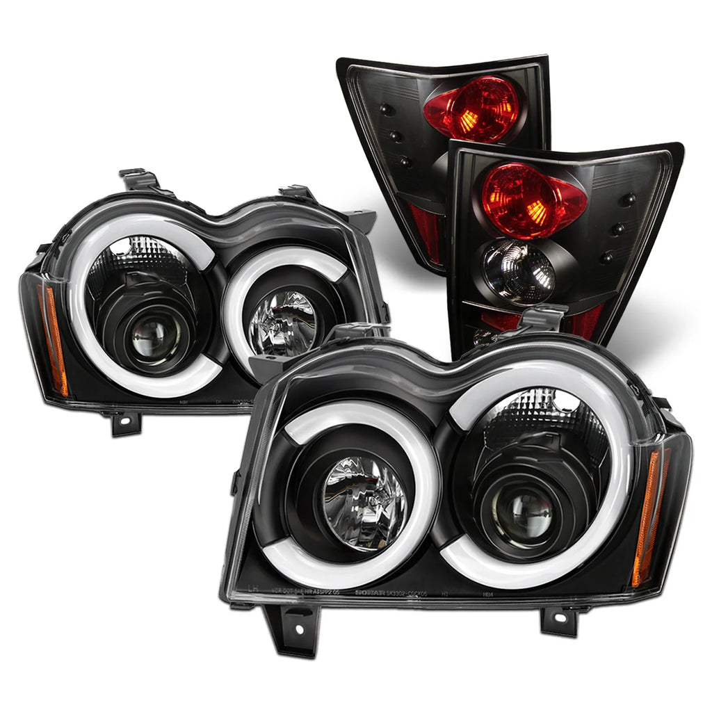 Black LED Projector Headlights + Tail Brake Lamp Pair H93143