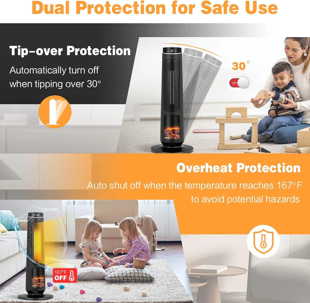 1500W Black Ceramic Tower Heater with Remote Control Y3991