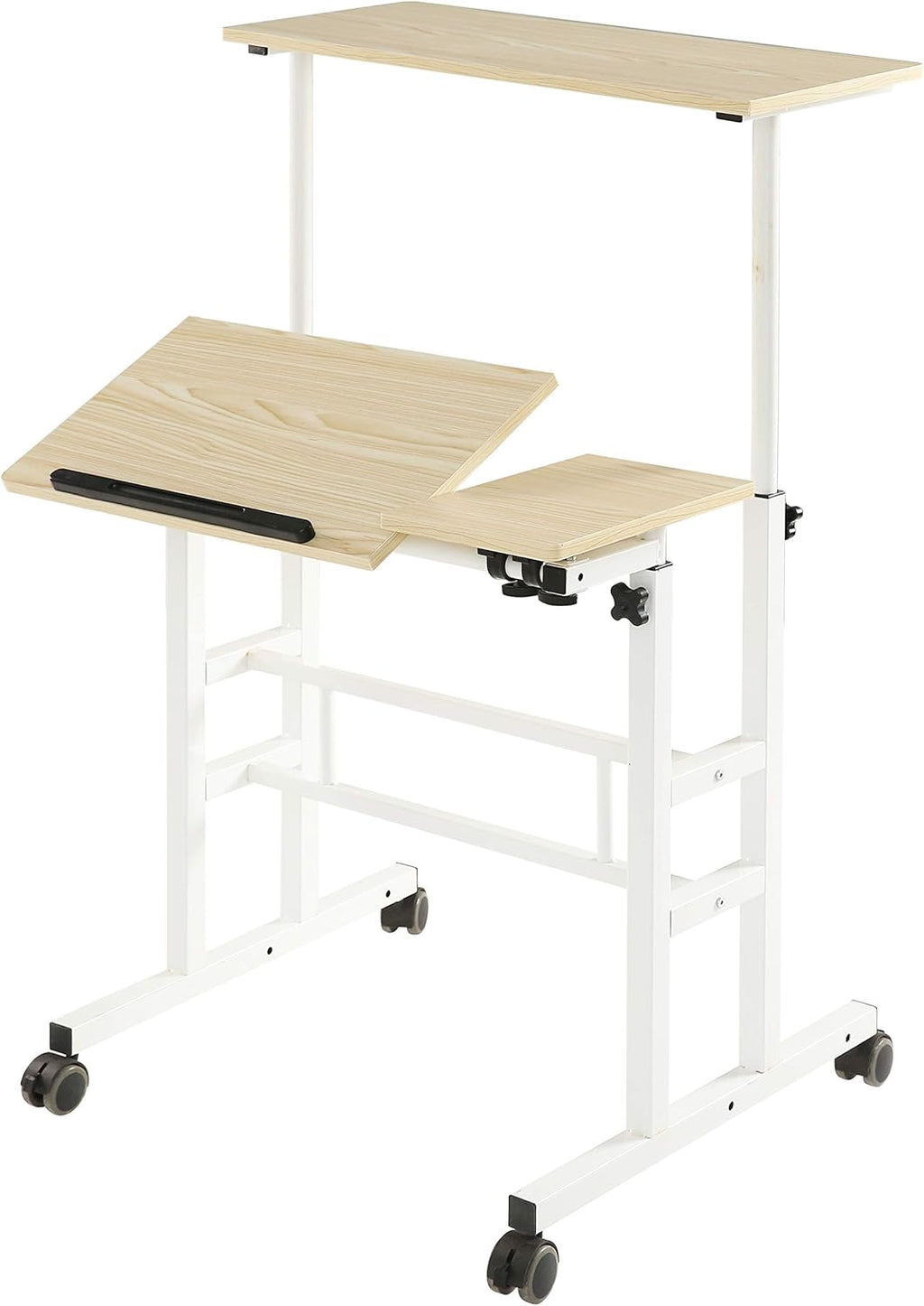 Ancient Oak Sit Stand Desk with Rolling Laptop Cart B113366