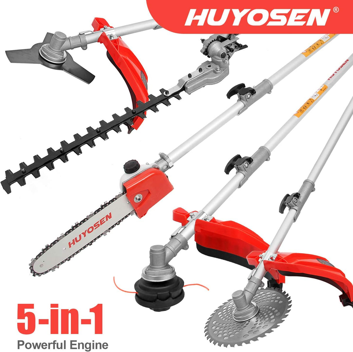 Gas Pole Saw 45CC 2-Cycle 8.2 FT to 11.4 FT Extension 5 in 1 Weeder Eater Hedge Trimmer Chainsaw Brush Cutter 3T Blade O525