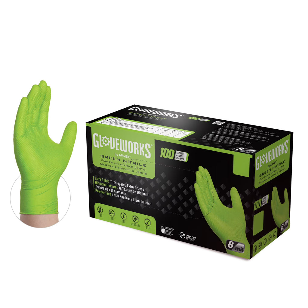Green Nitrile Disposable Gloves 8 Mil, XX-Large 100/Box W989