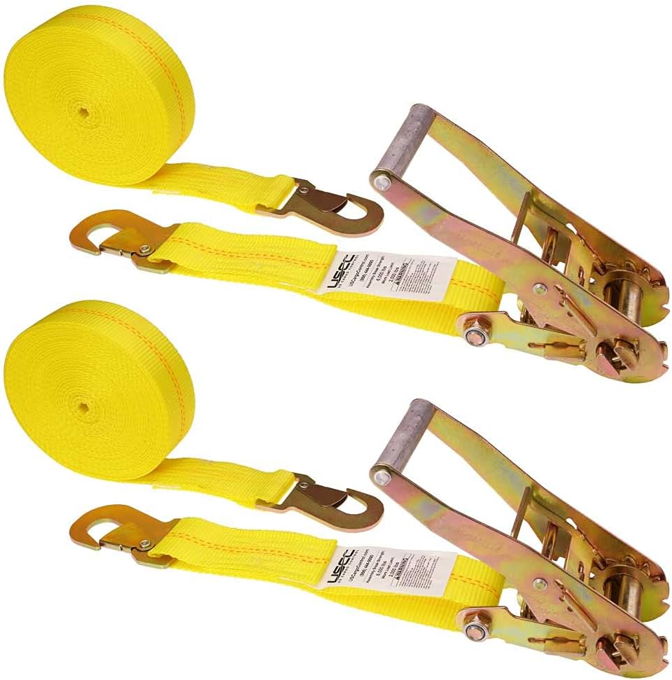 2 Pack 2 Inch Wide X 27 Foot Long Ratchet Straps with Snap Hook L39710