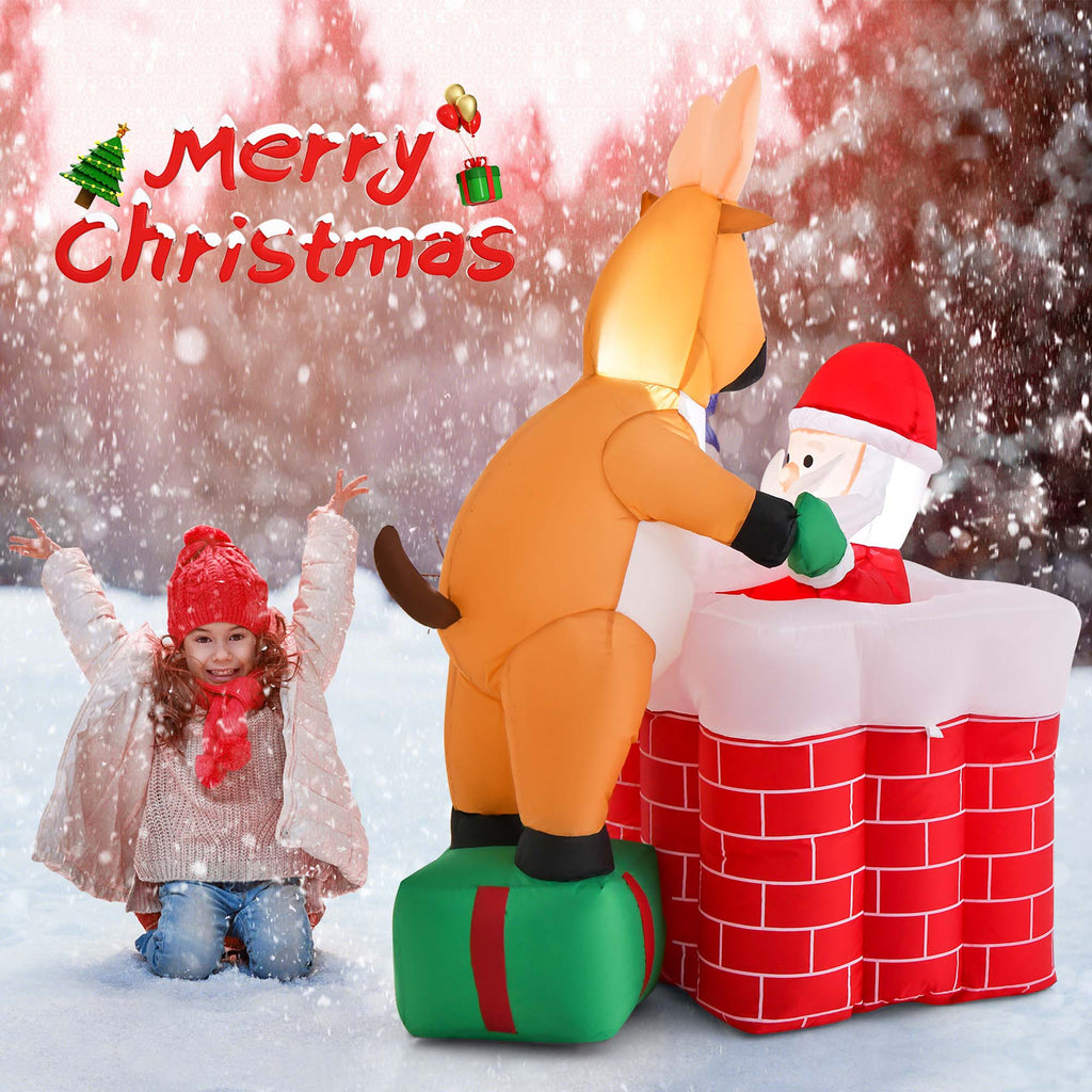 5 FT Christmas Inflatable Santa Claus Climbing Chimney Reindeer B19970