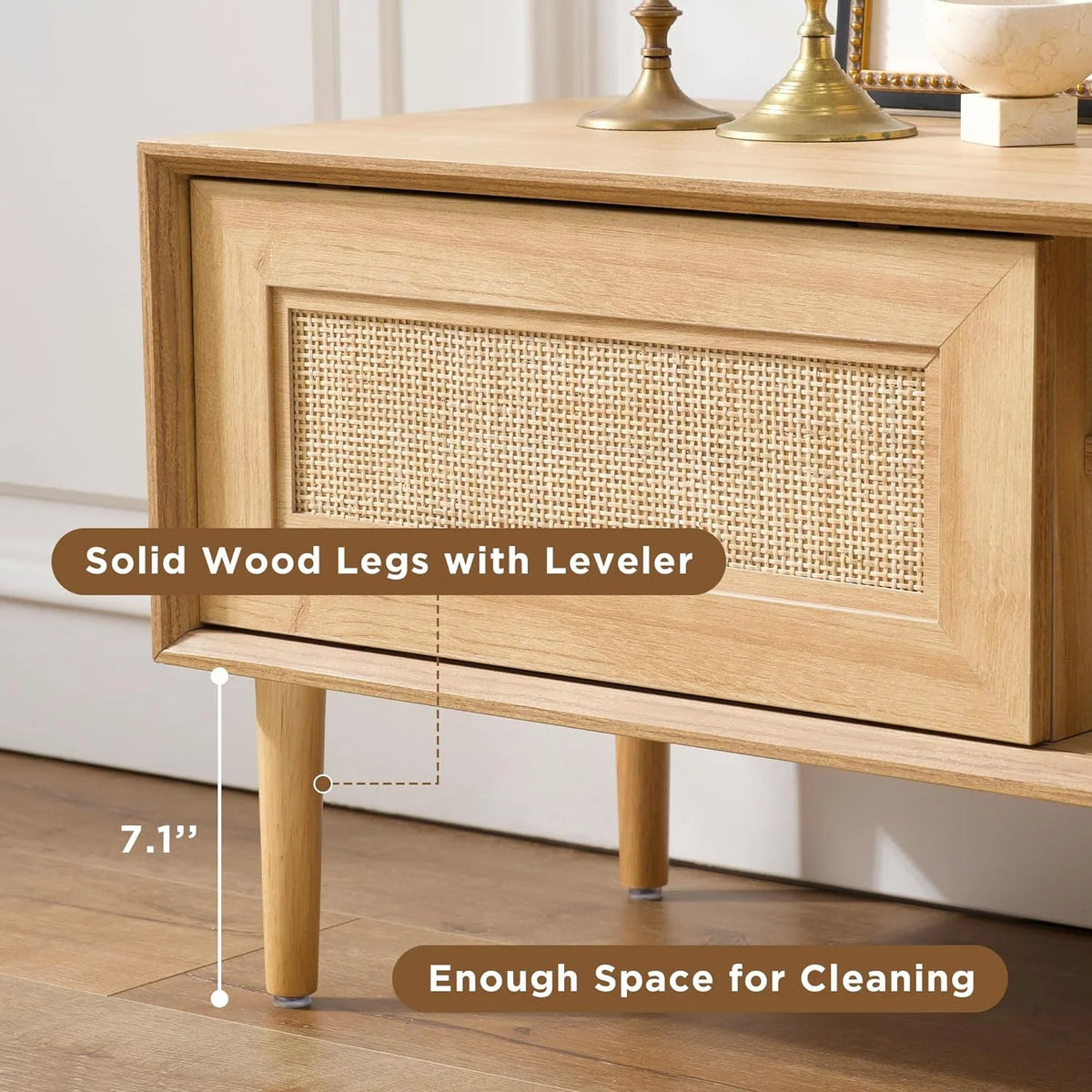 Rattan TV Stand for 55 Inch TV with 2 Cabinets D788489
