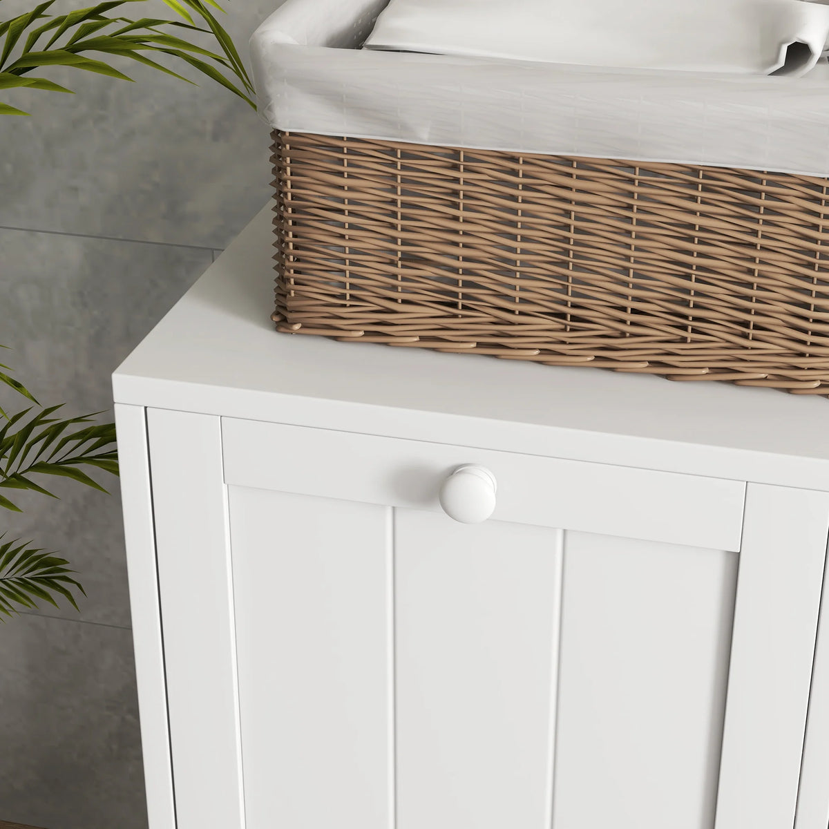 White Tilt-out Laundry Cabinet with 2 Hamper Compartments Z219175