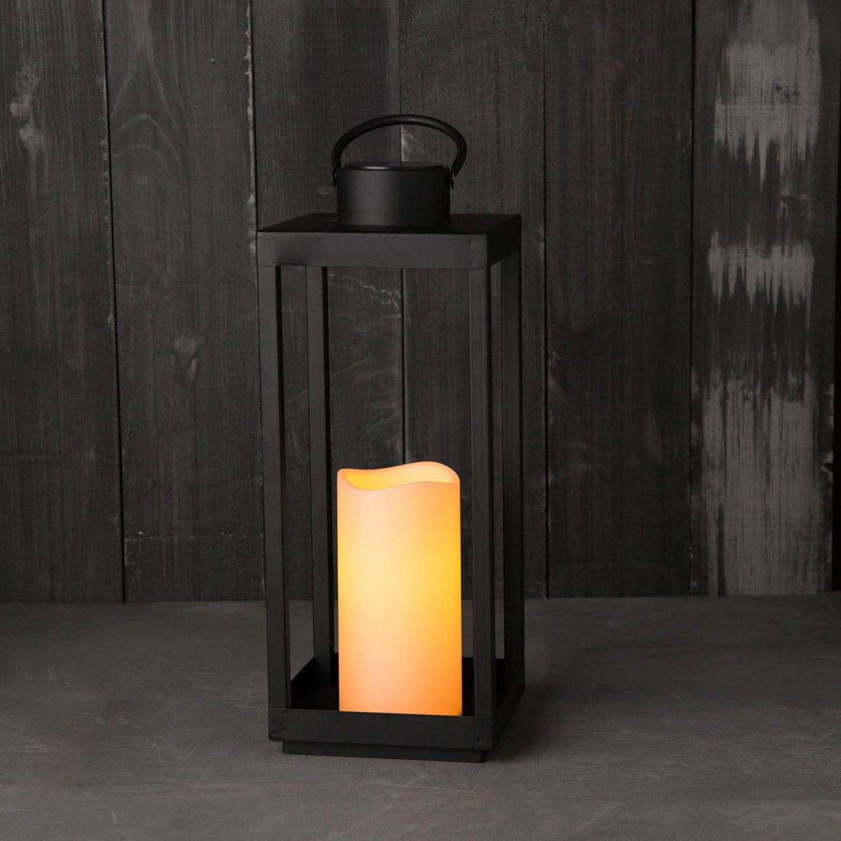 Large Outdoor Lantern with Solar Candle, 18 Inch Tall, Matte Black Metal Frame, Waterproof Flameless Pillar Candle H14894