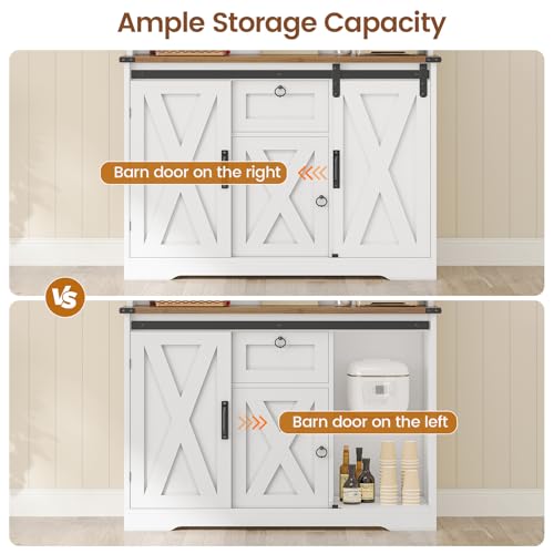 White Kitchen Pantry Cabinet with Drawer and Sliding Barn Doors D13456