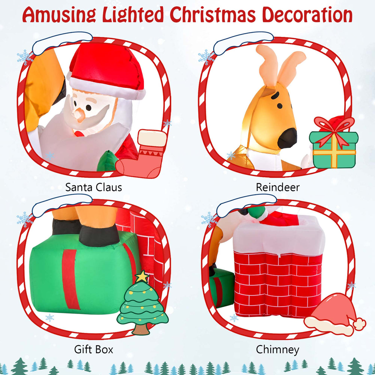5 FT Christmas Inflatable Santa Claus Climbing Chimney Reindeer B19970