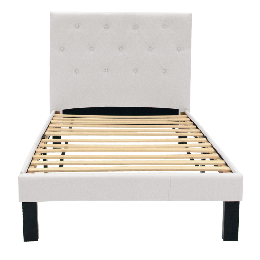 White Faux Leather Upholstered Twin Size Bed with Tufted Headboard H466