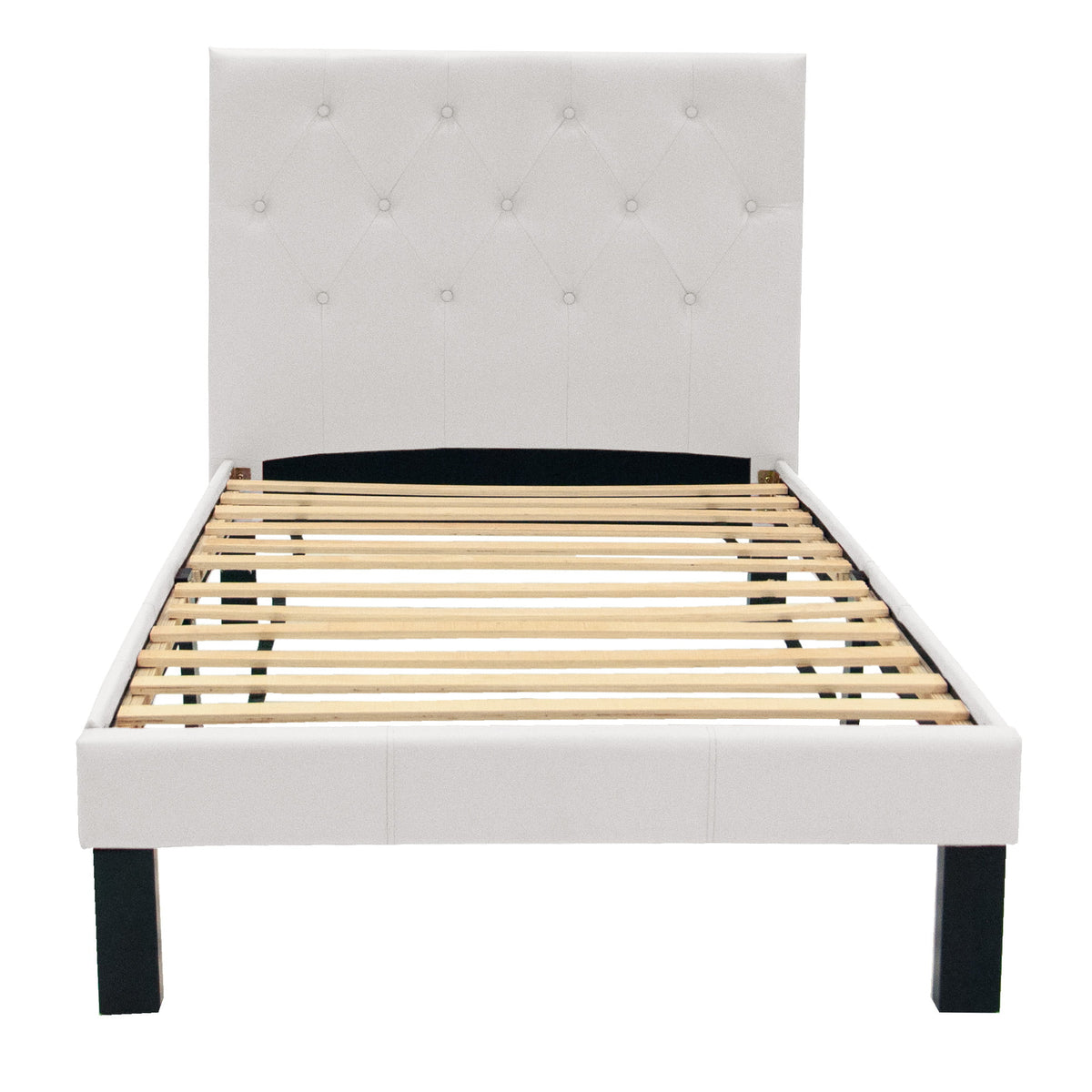 White Faux Leather Upholstered Twin Size Bed with Tufted Headboard H466