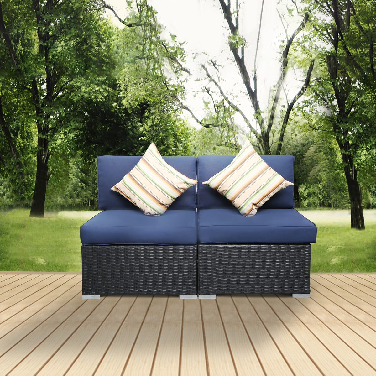 Gray Outdoor Patio Conversation Sofa Set with Padded Wicker Rattan Chairs G455666